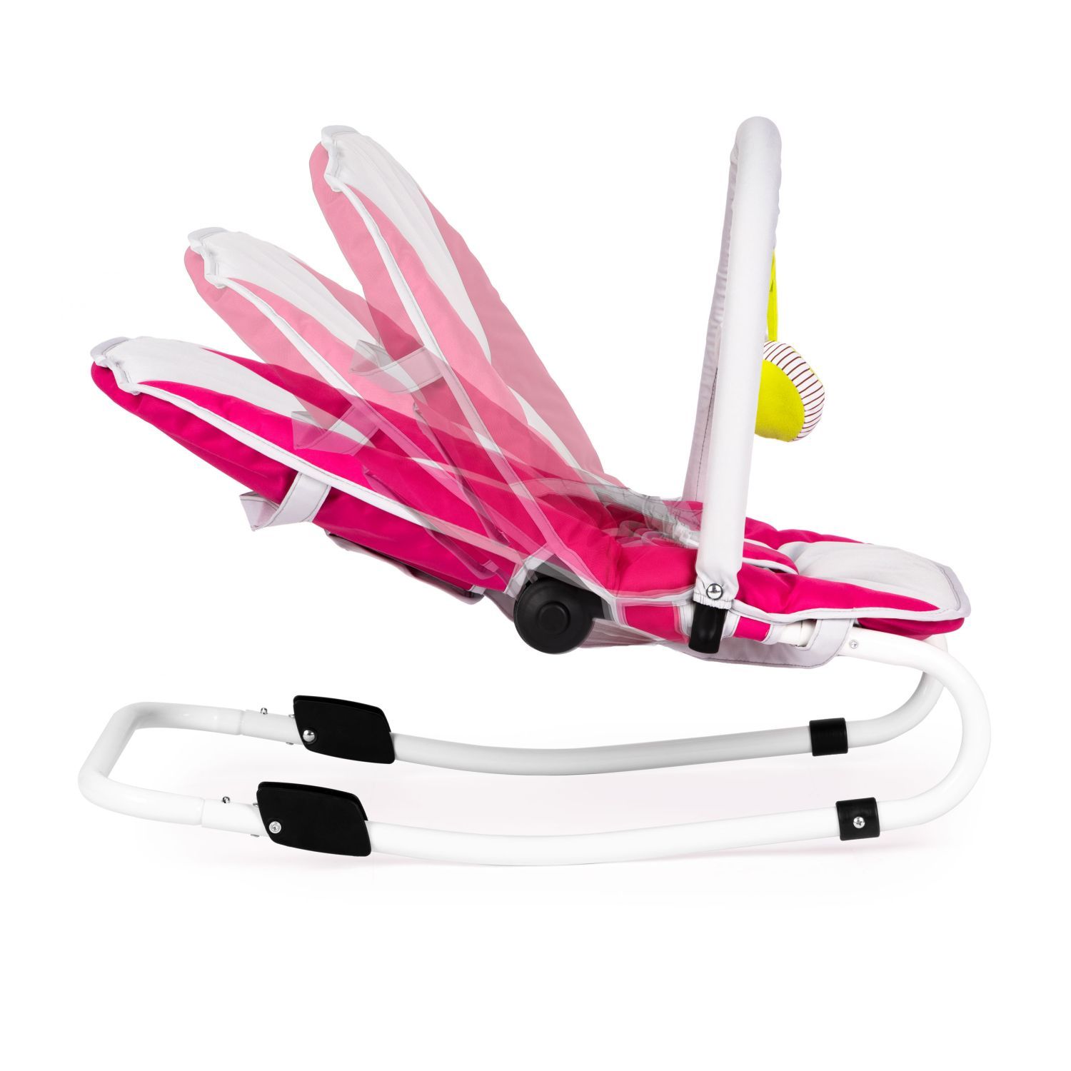 Leżaczek bujaczek składana kołyska z zabawkami biało-różowy - obrazek 2