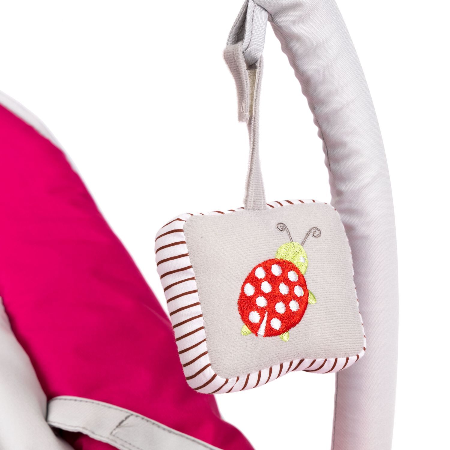 Leżaczek bujaczek składana kołyska z zabawkami biało-różowy - obrazek 3