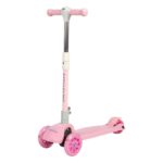 Różowa balansowa hulajnoga składana trójkołowa ze świecącymi kołami LED
