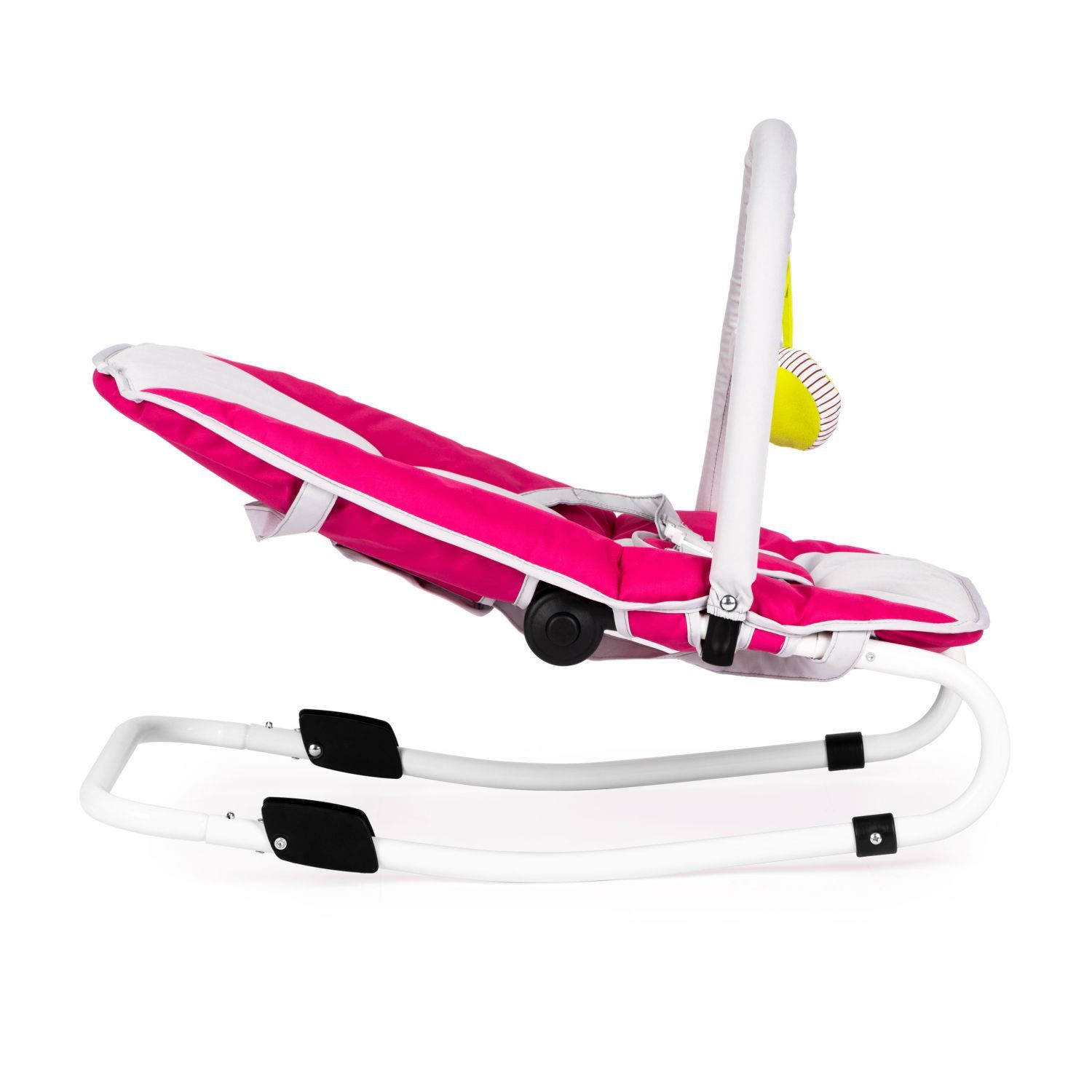 Leżaczek bujaczek składana kołyska z zabawkami biało-różowy - obrazek 5