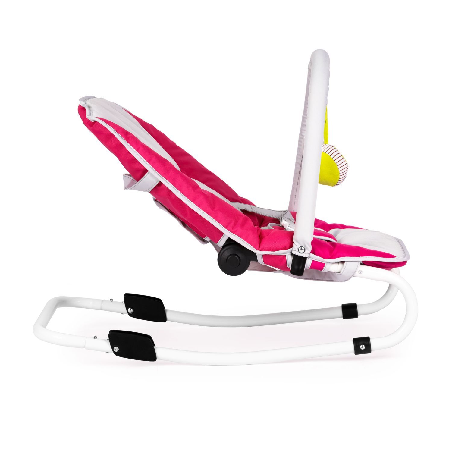 Leżaczek bujaczek składana kołyska z zabawkami biało-różowy - obrazek 6