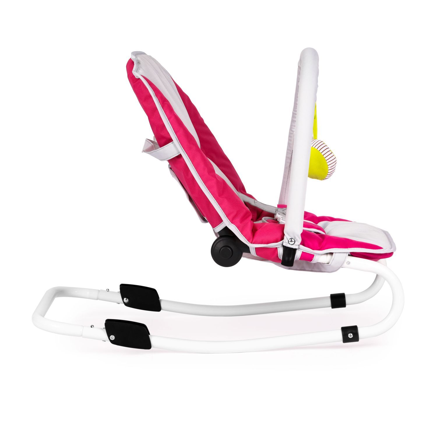 Leżaczek bujaczek składana kołyska z zabawkami biało-różowy - obrazek 7