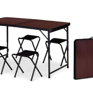Stolik turystyczny stół składany ogrodowy walizka z uchwytem do przenoszenia i regulacją wysokości i zestawem 4 krzesełek 120x60x70 cm bordowy