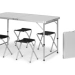 Stolik turystyczny stół składany ogrodowy walizka z uchwytem do przenoszenia i regulacją wysokości i zestawem 4 krzesełek 120x60x70 cm srebrny
