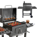 Duży grill węglowy ogrodowy ruszt z pokrywą popielnik termometr otwieracz