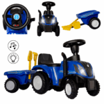Jeździk odpychacz traktor z przyczepką i funkcjami dźwiękowymi oraz świetlnymi NEW HOLLAND niebieski