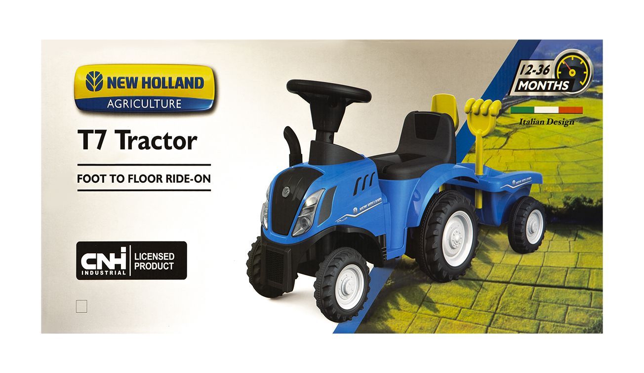 Jeździk odpychacz traktor z przyczepką i funkcjami dźwiękowymi oraz świetlnymi NEW HOLLAND niebieski - obrazek 13