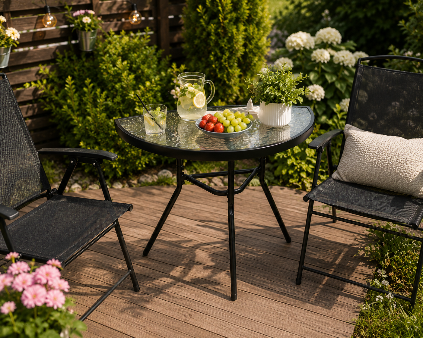 Stolik szklany kawowy na balkon taras patio półokrągły czarny - obrazek 4