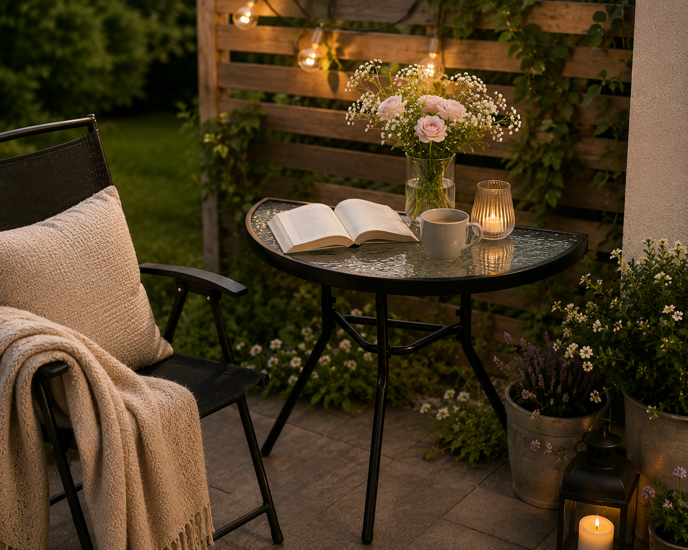 Stolik szklany kawowy na balkon taras patio półokrągły czarny - obrazek 2